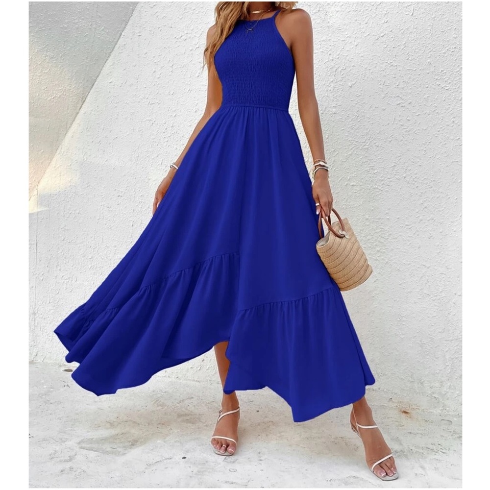 Boho Ruffle Hem Cami Solid Maxi Dress - Picture 5 of 13